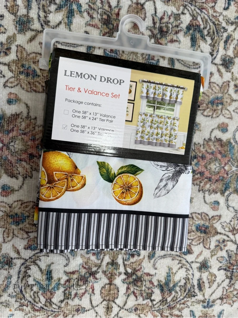 New Lemon Drop Tier & Valance Window Curtain Set -58x13 Valance 58x36 Tier Pair